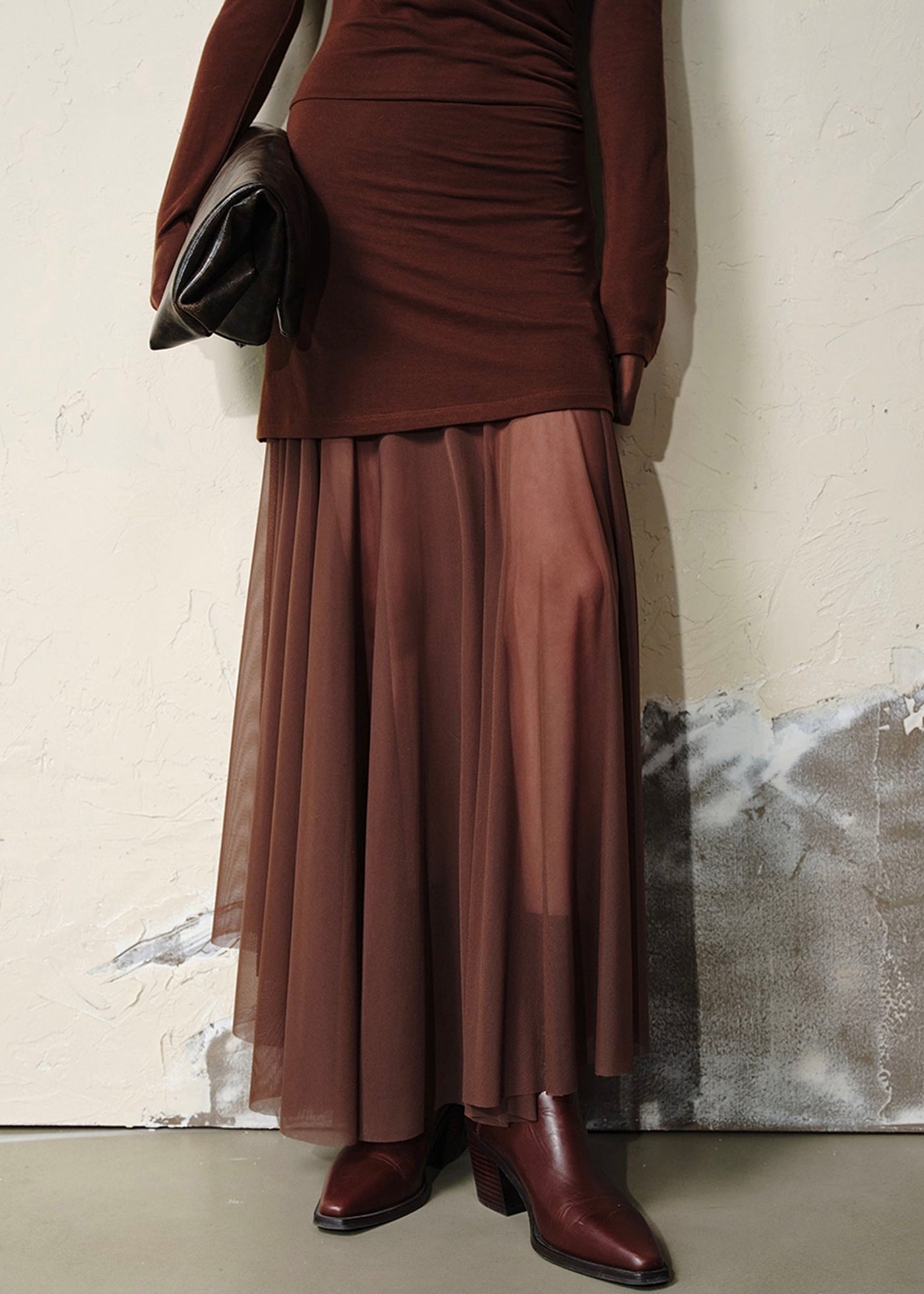 プリーツシアードッキングロングドレス