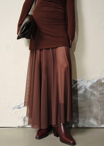 プリーツシアードッキングロングドレス