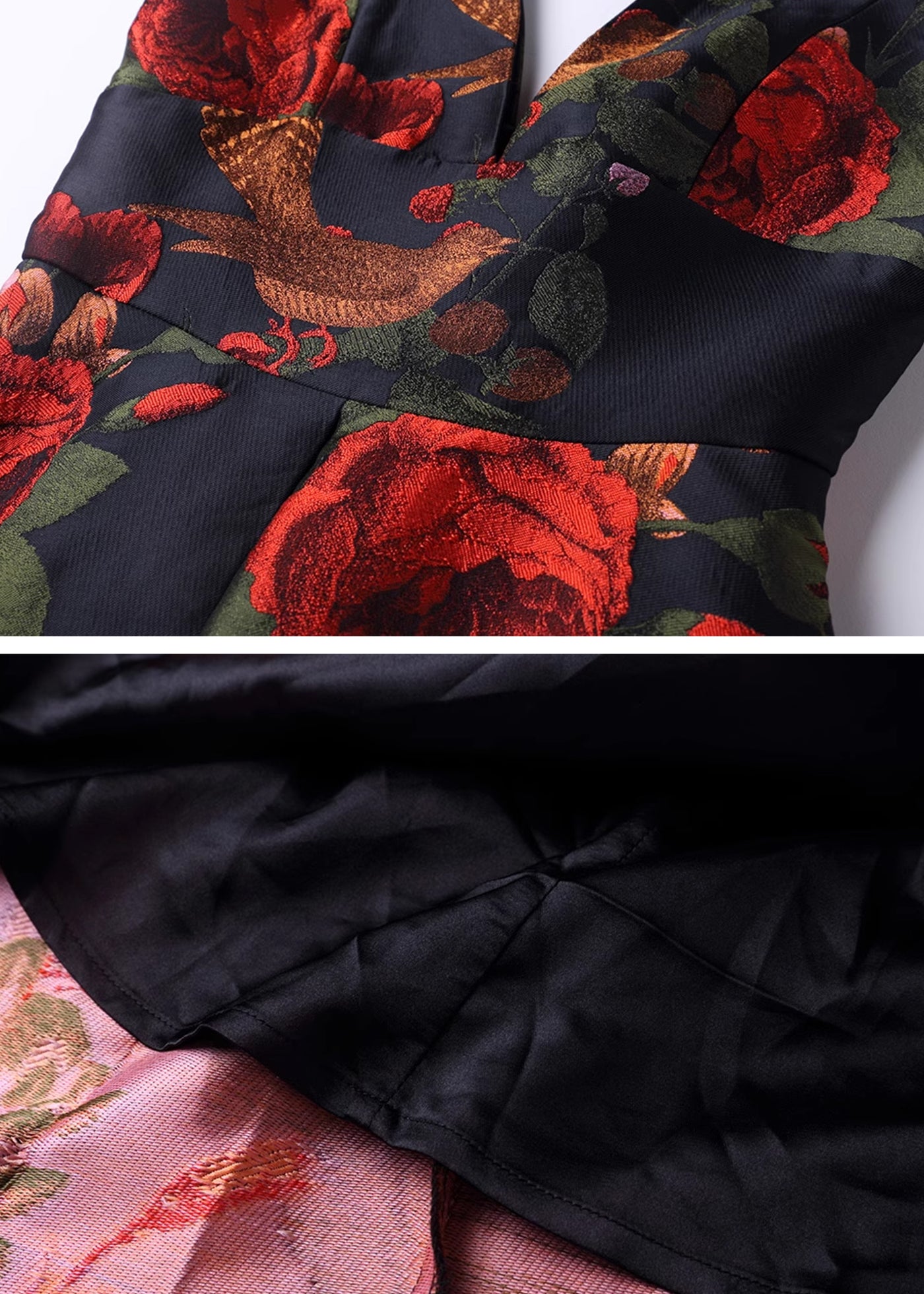 コントラスト花刺繍Aラインジャンパースカート