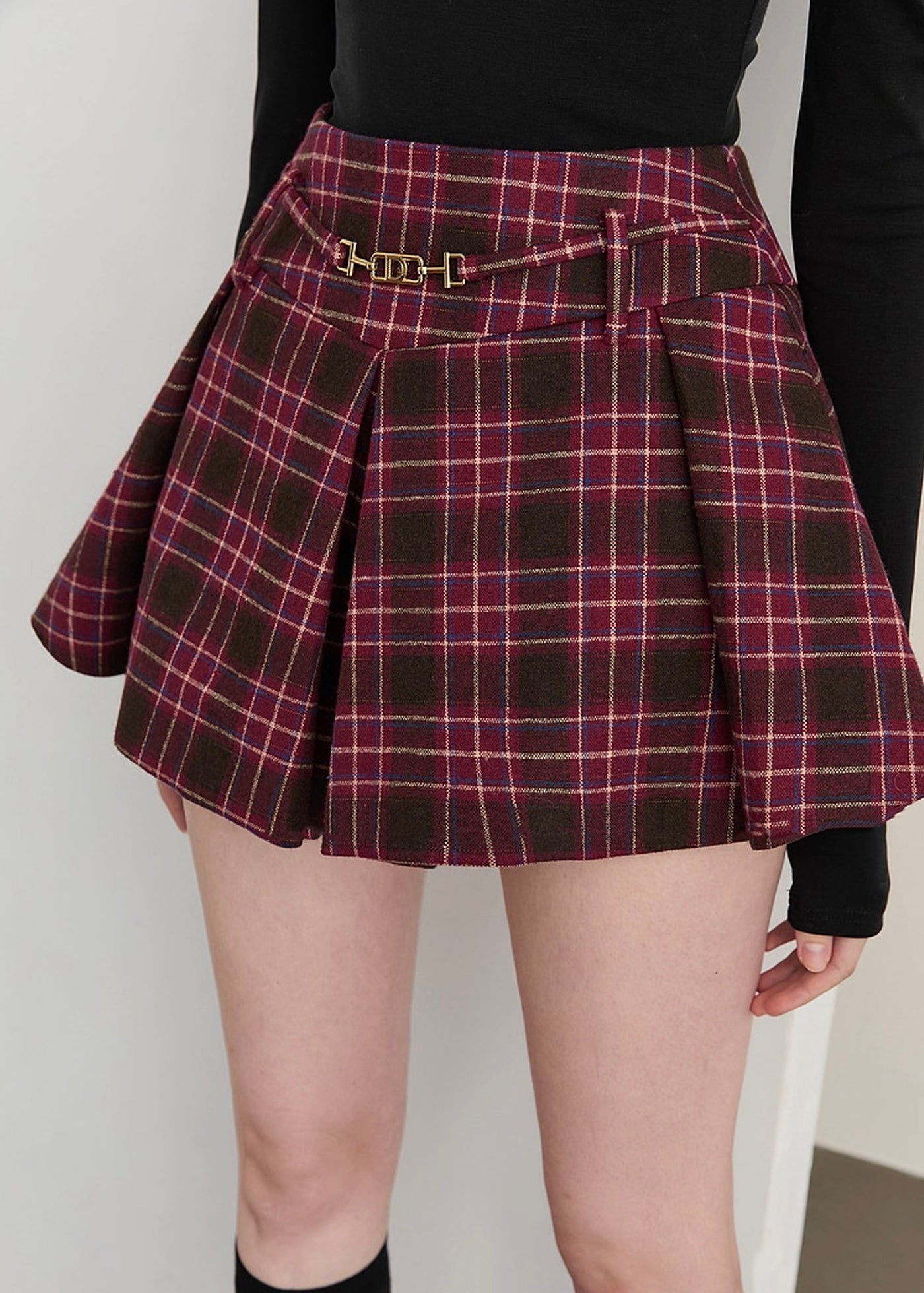 チェックプリントプリーツパンツ