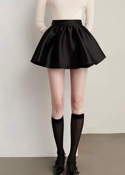 サテンハイウエストフレアミニスカート