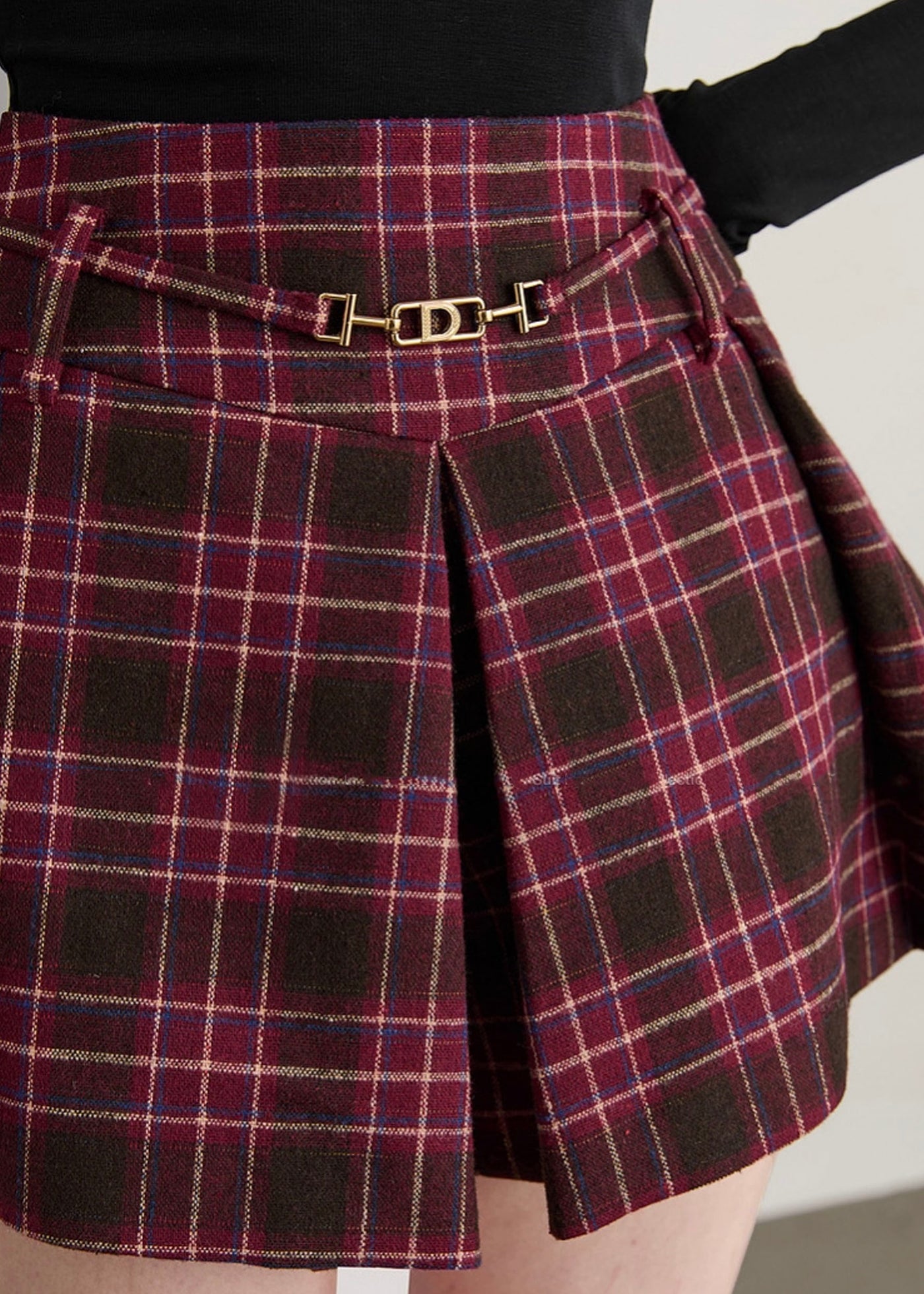 チェックプリントプリーツパンツ