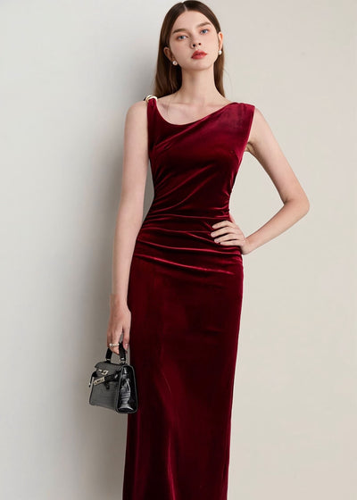 ドレープベルベットスリムドレス