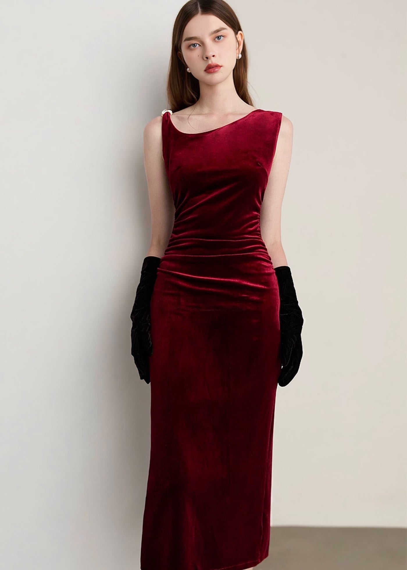 ドレープベルベットスリムドレス