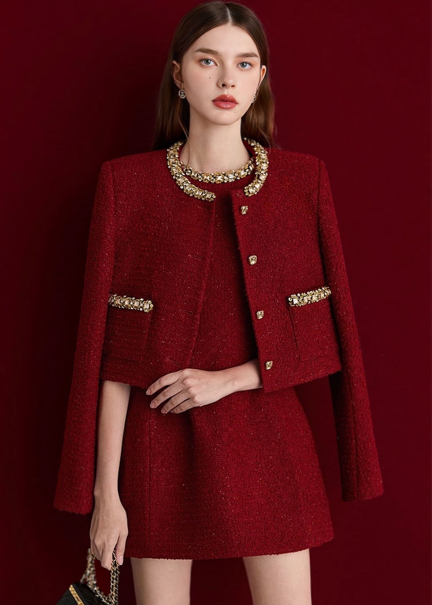 ツイードタックミニドレス