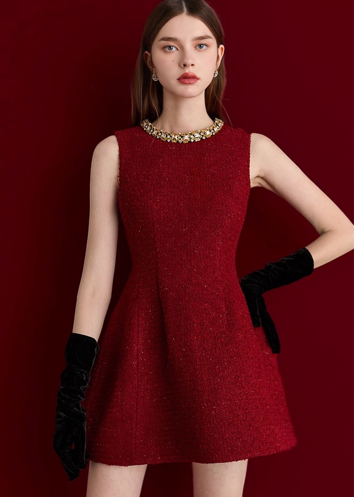 ツイードタックミニドレス