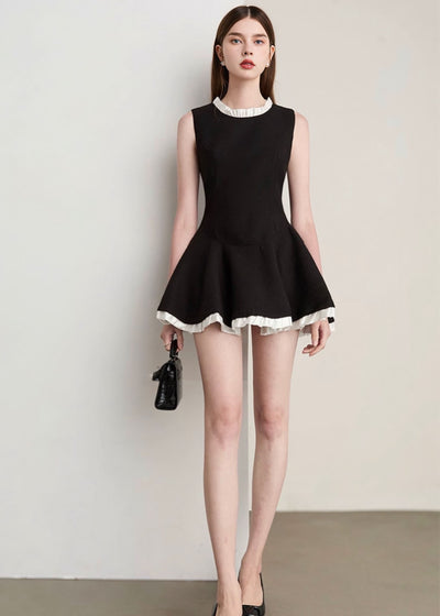 スタンドフリルカラーミニドレス