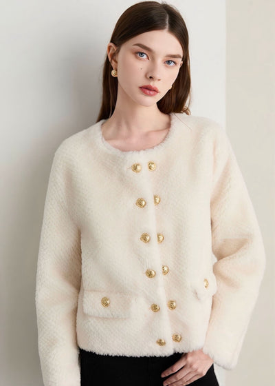 ダブルブレストノーカラーファージャケット