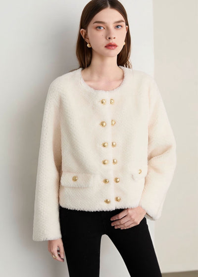 ダブルブレストノーカラーファージャケット