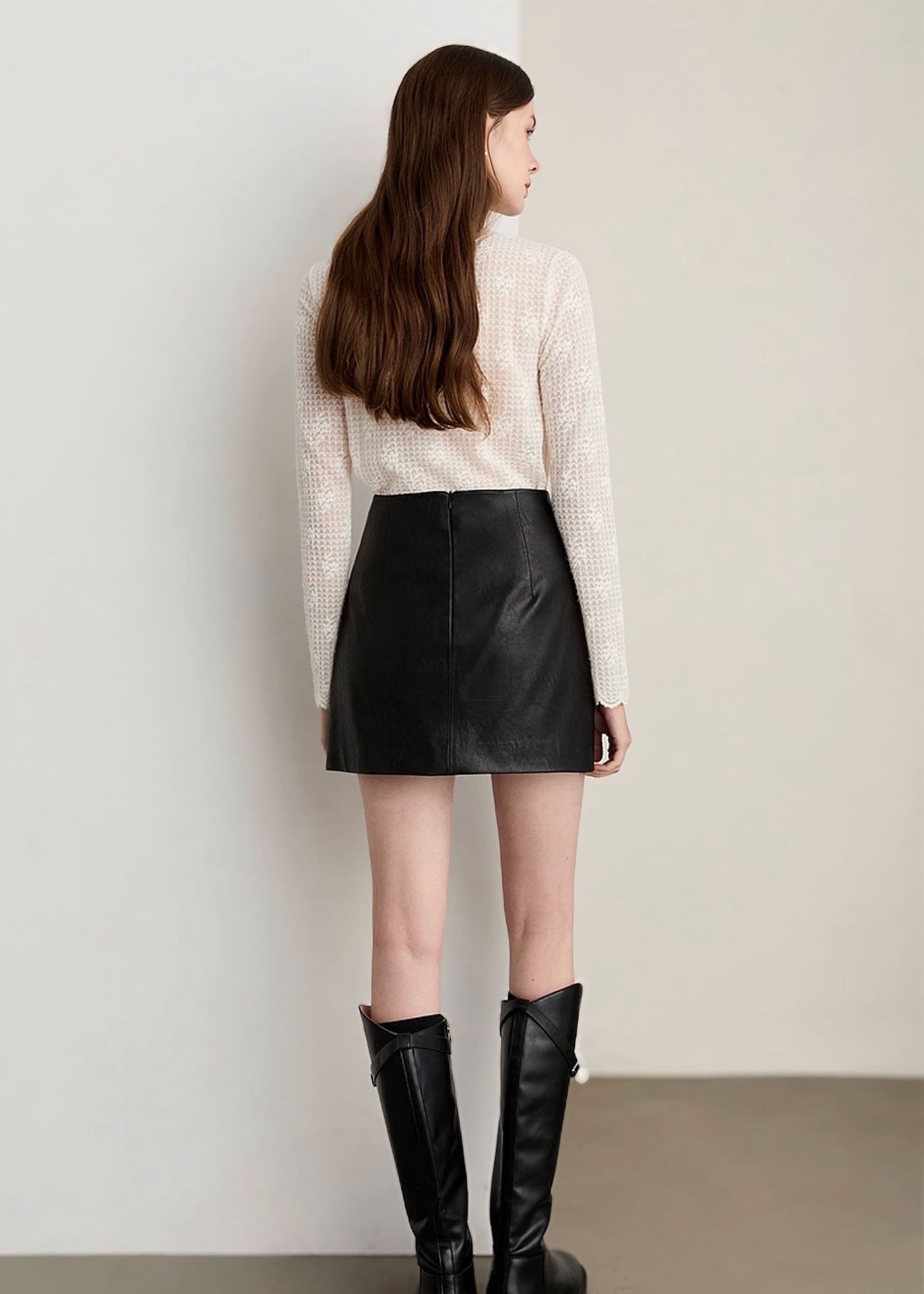 セミタートルネックチェックレースシアートップス