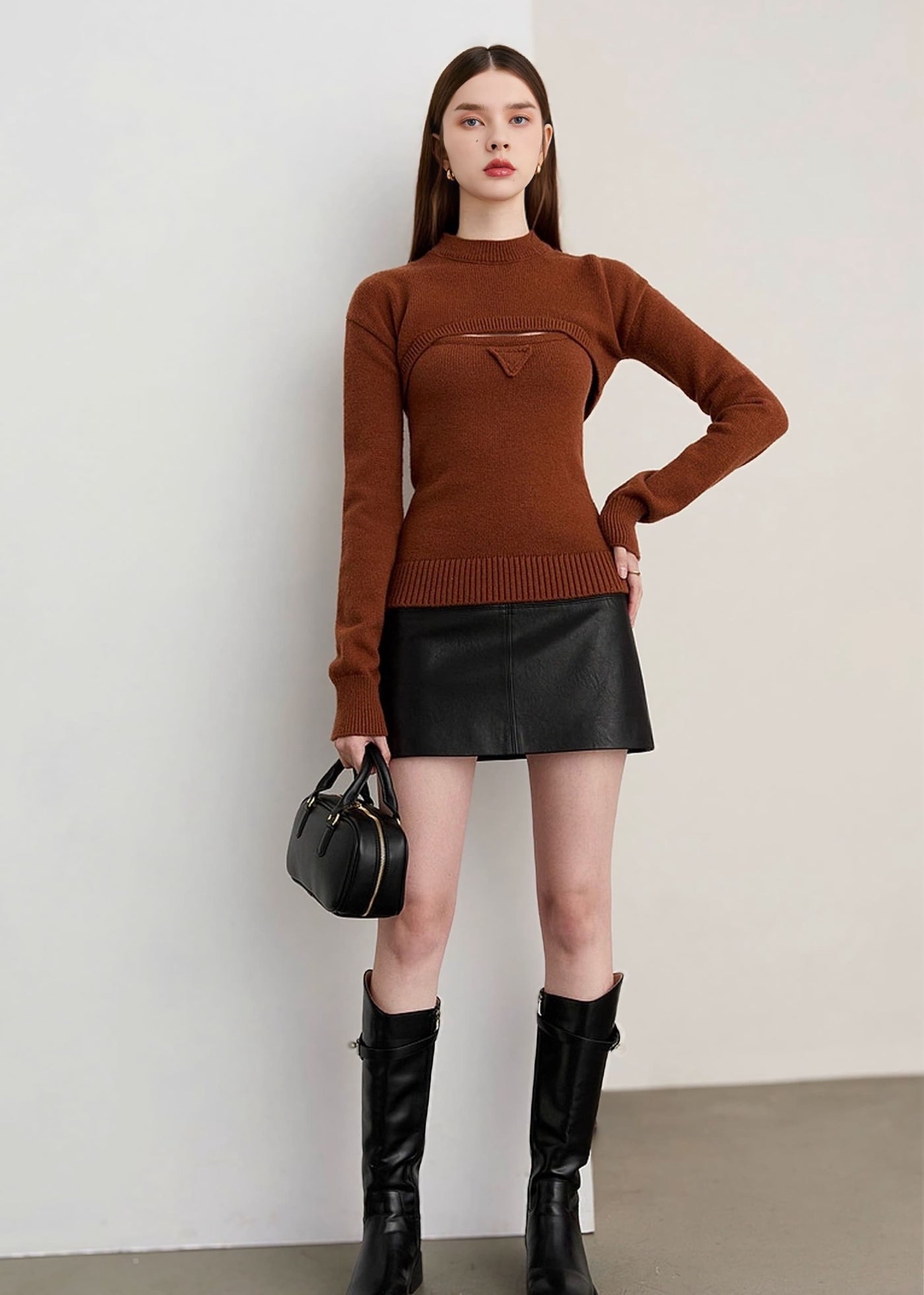 カットアウトスリムニットトップス