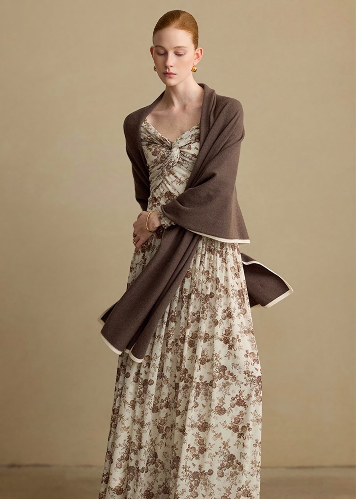 ヴィンテージフラワーオフショルダーロングワンピース