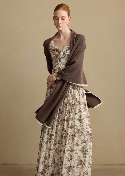 ヴィンテージフラワーオフショルダーロングワンピース