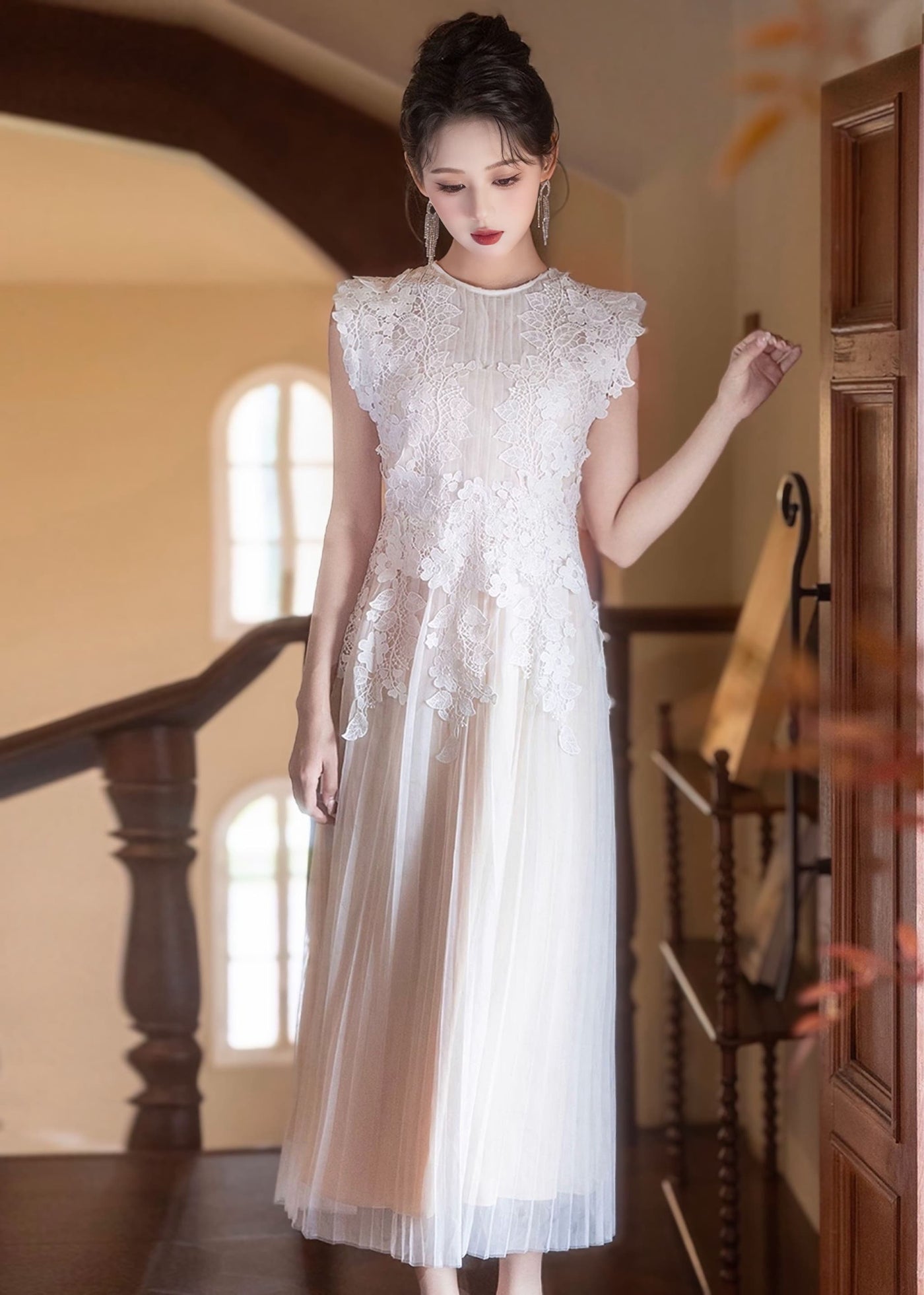 シアーレースプリーツドレス