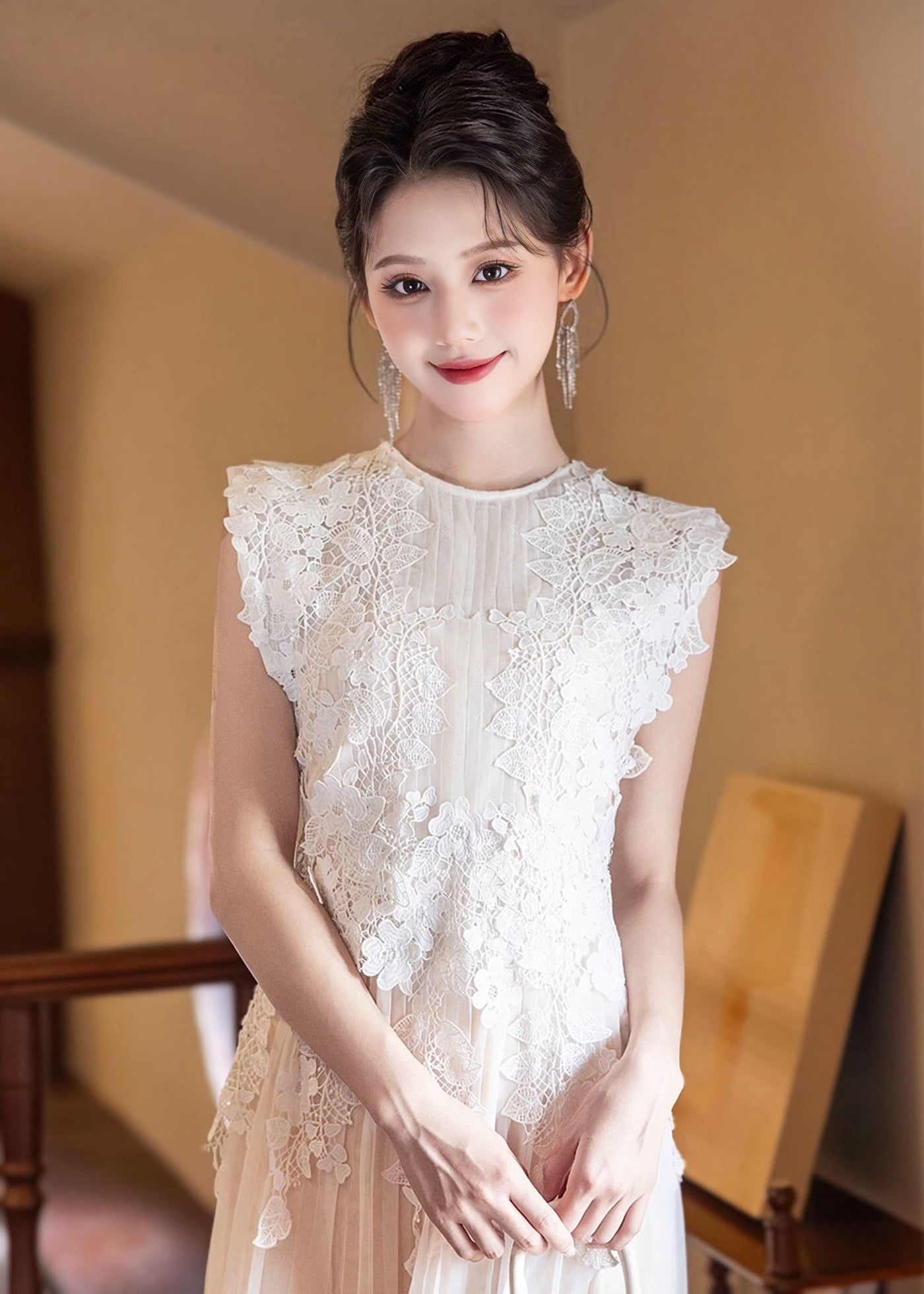 シアーレースプリーツドレス