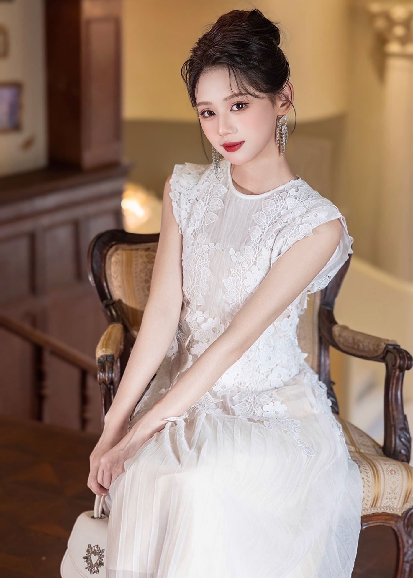 シアーレースプリーツドレス