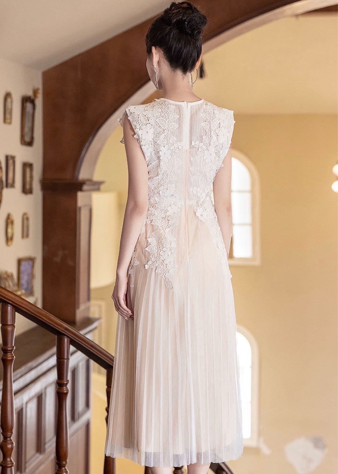 シアーレースプリーツドレス