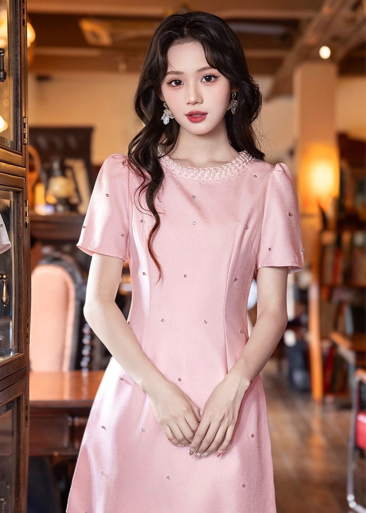 パールネックビジューミニドレス