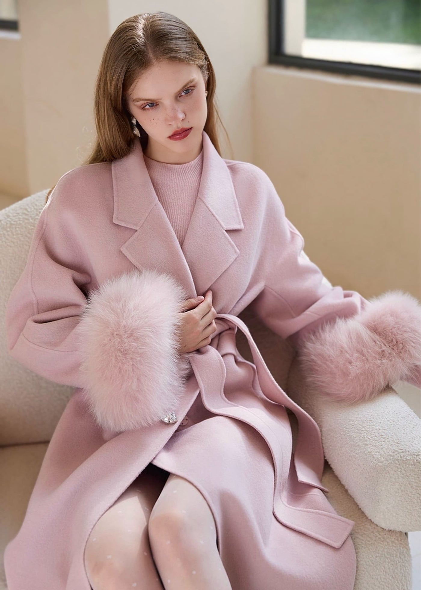 ビジューボタンファースリーブロングコート