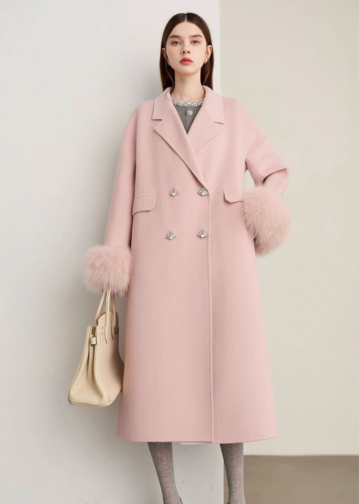 ビジューボタンファースリーブロングコート