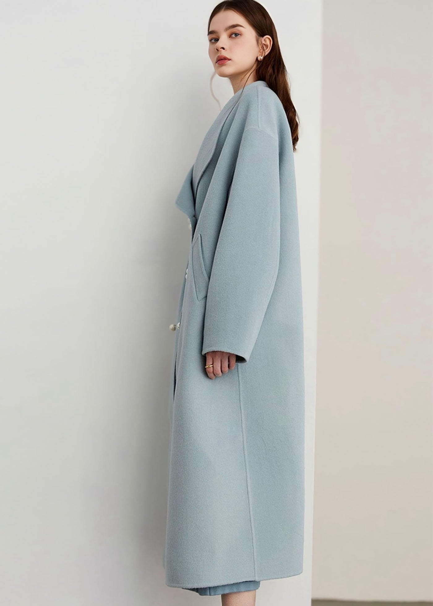 パールボタンロングウールコート