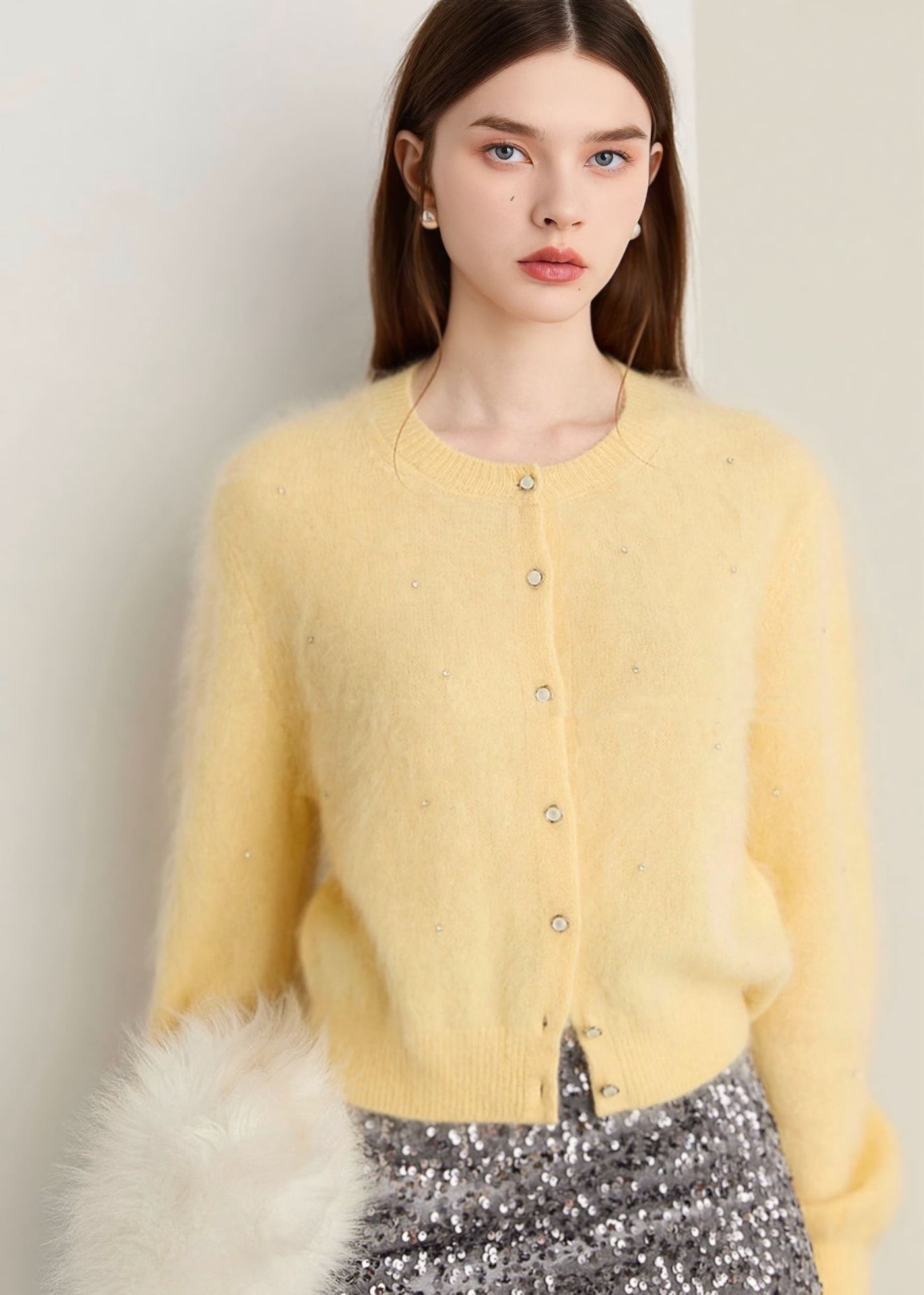 ビジュードットシープウールカーディガン