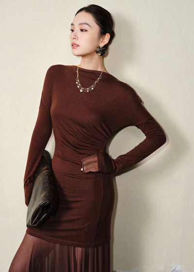 プリーツシアードッキングロングドレス