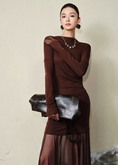 プリーツシアードッキングロングドレス