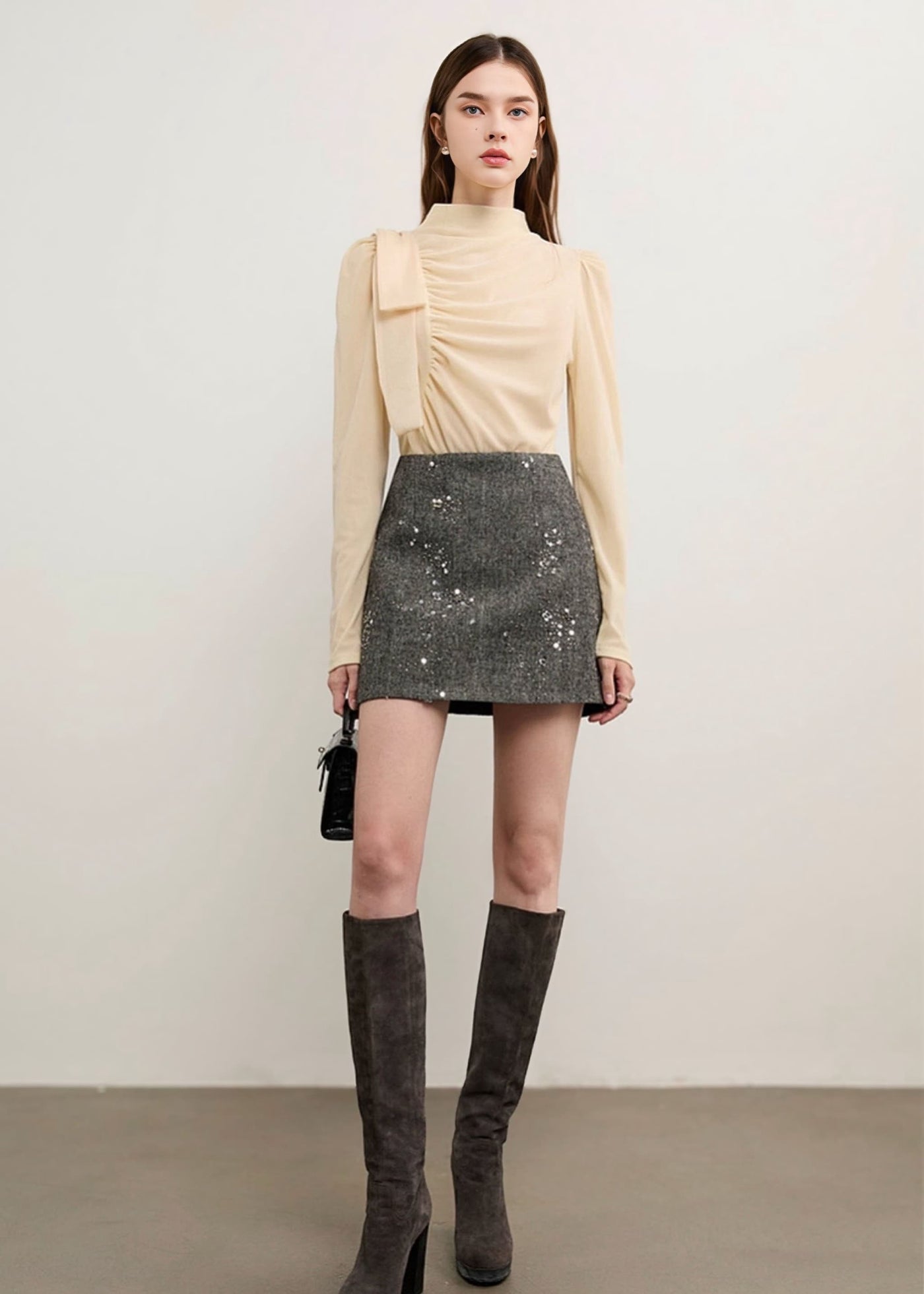 ギャザードレープリボントップス