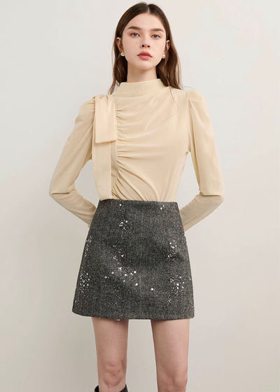 ギャザードレープリボントップス