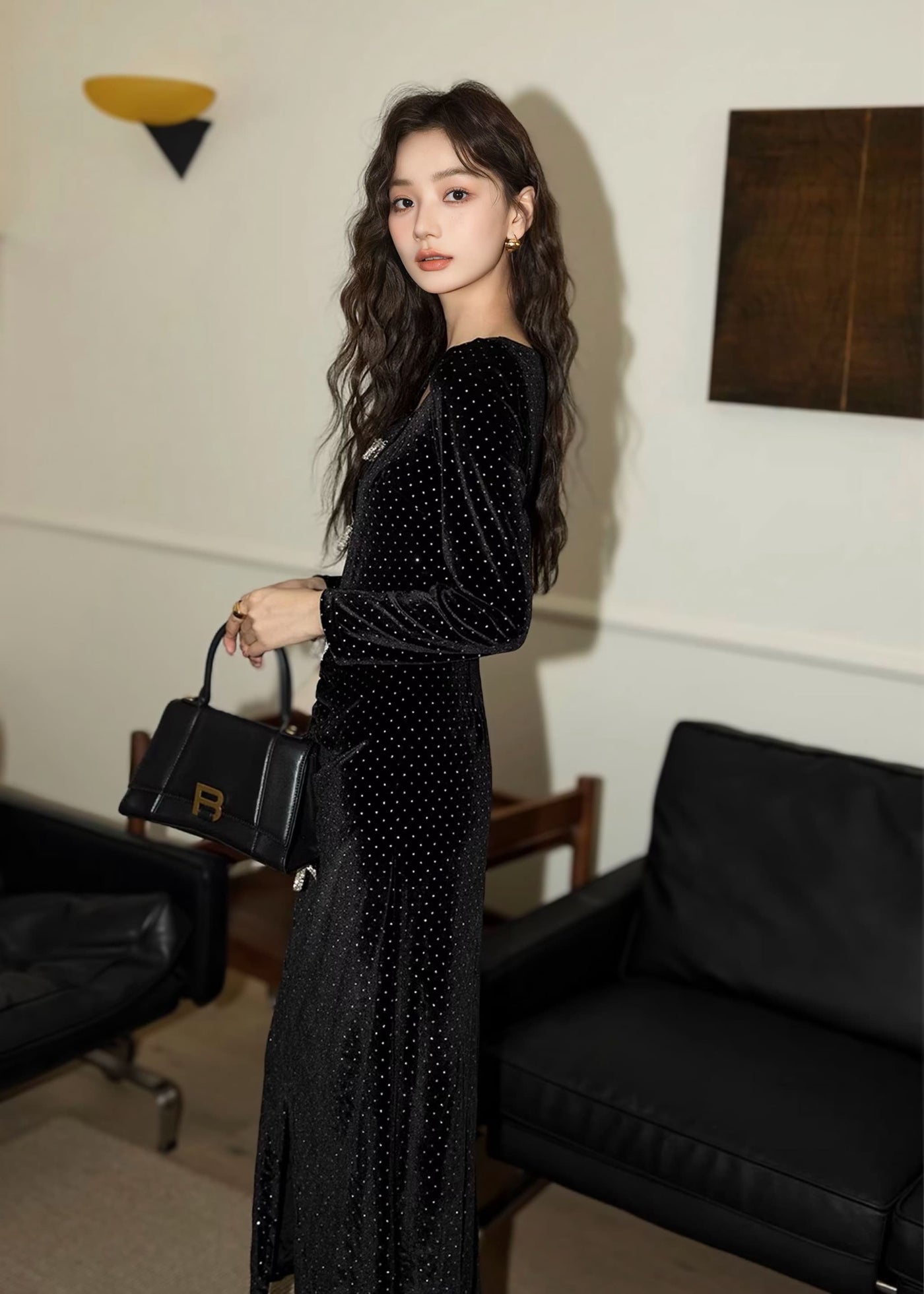 ビジューリボンベルベットドレス