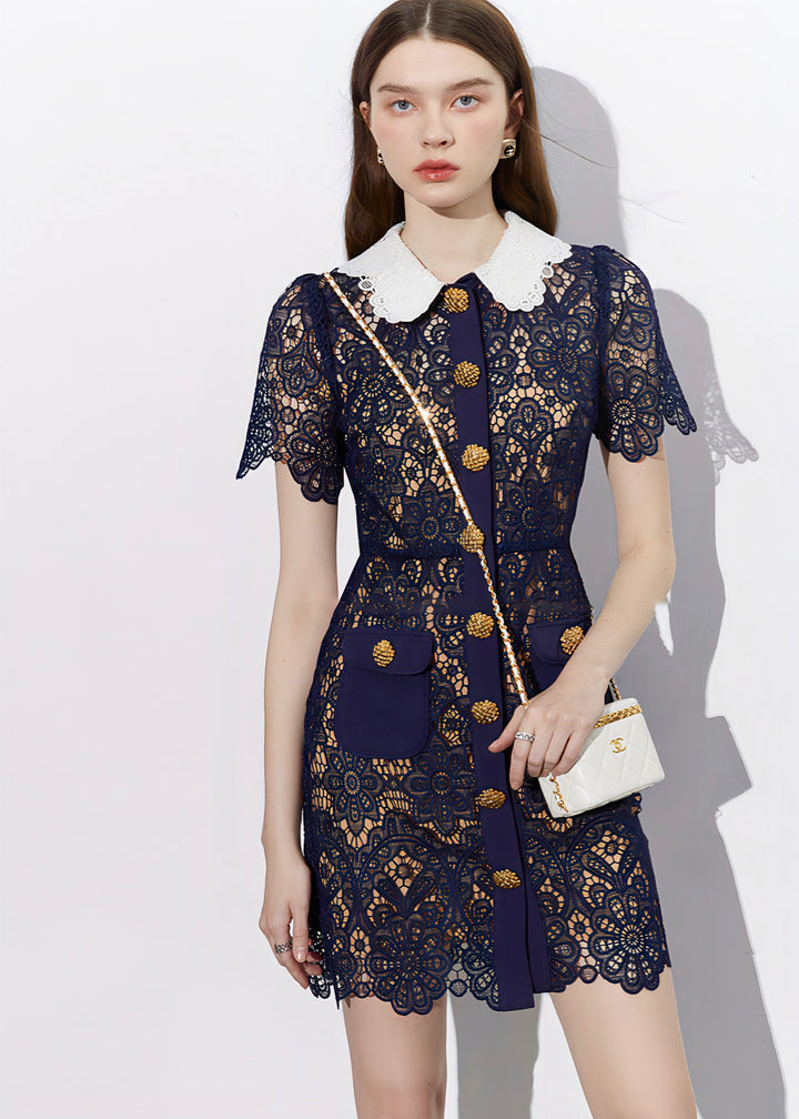 新品【 WANDERING 】レースミニドレス 刺繍 シルバー飾り パール付き